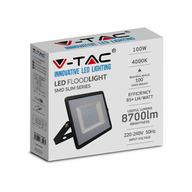 V-TAC VT-40101B-N Zwarte LED Schijnwerper - E-serie - IP65 - 100W - 8700 Lumen - 6500K