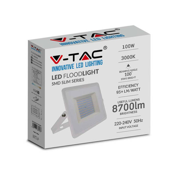 V-TAC VT-40101W-N Witte LED Schijnwerpers - E-serie - IP65 -100W - 8700 Lumen - 3000K