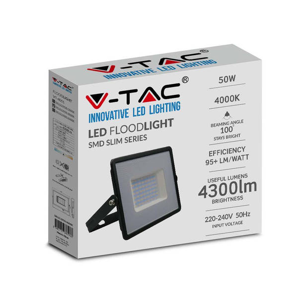 V-TAC VT-4051B-N Zwarte LED Schijnwerpers - E-serie - IP65 - 50W - 4300 Lumen - 6500K