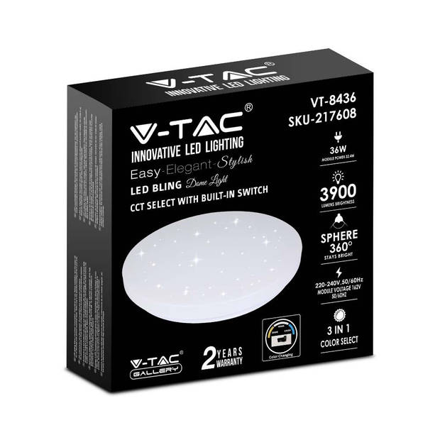 V-TAC VT-8436-S-N Design plafondlampen - Kleurwisselende schakelaar - IP20 - Wit - 36W - 3900 Lumen - 3IN1