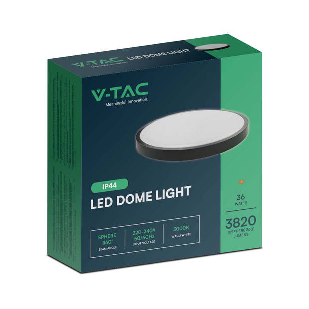 V-TAC VT-8630B-RD LED ronde plafonnière - Zwart - 420mm - IP44 - 36W - 3820 lumen - 6500K