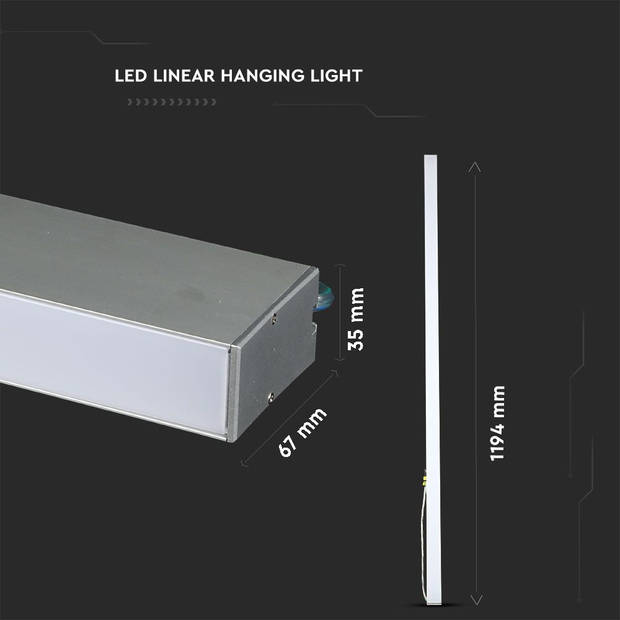 V-TAC VT-7-40-S-N LED smalle lineaire verlichting - Samsung - Zilver - IP20 - 40W - 3300 Lumen - 4000K - 5 Jaar