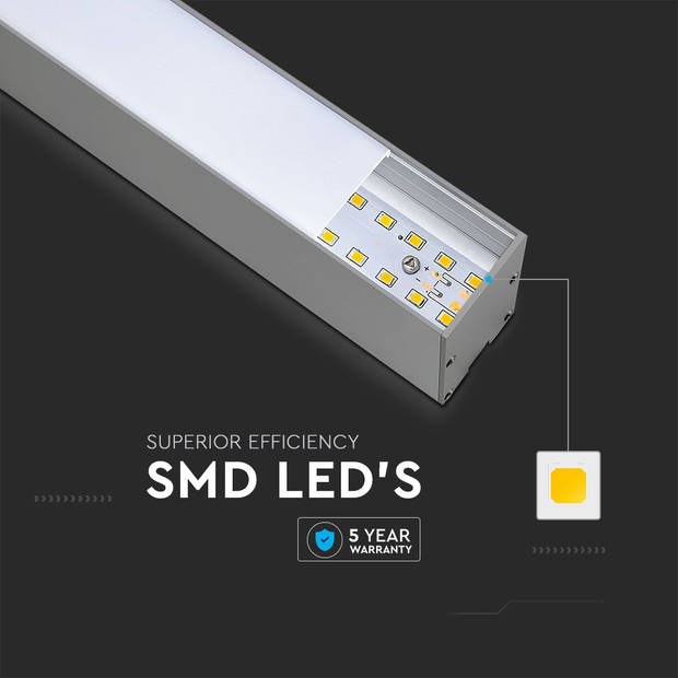 V-TAC VT-7-40-S-N LED smalle lineaire verlichting - Samsung - Zilver - IP20 - 40W - 3300 Lumen - 4000K - 5 Jaar