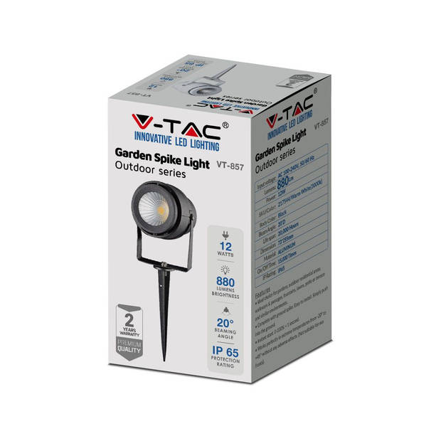 V-TAC VT-857-G-N Buitenverlichting - Tuinspikes - Zwart - IP65 - 12W - 875 Lumen - 3000K