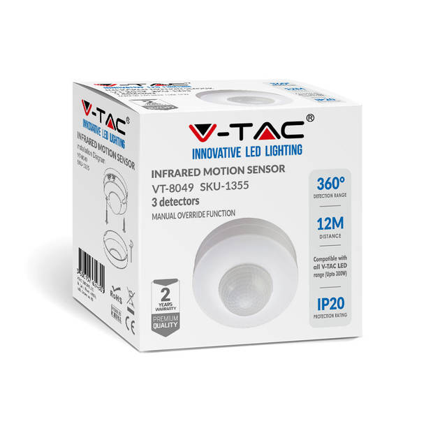 V-TAC VT-8049 Witte Bewegingssensor - Infrarood - IP20