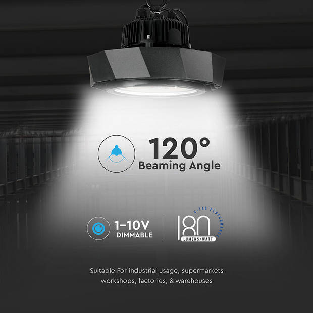 V-TAC VT-9-102 Zwarte Reflector LED Highbays - Samsung - MW - 180lm/w - IP65 - 100W - 18000 Lumen - 6400K - 5 Jaar