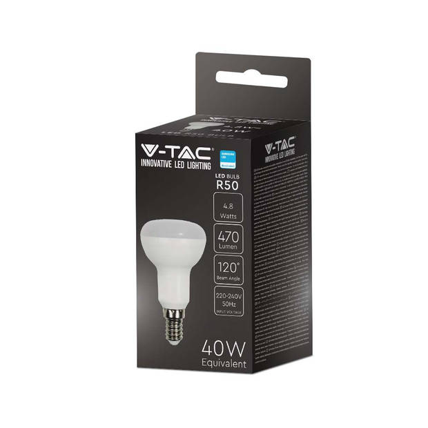 V-TAC VT-250-N LED Reflectorlampen - Samsung - IP20 - Wit - 4.8W - 470 Lumen - 3000K - 5 Jaar