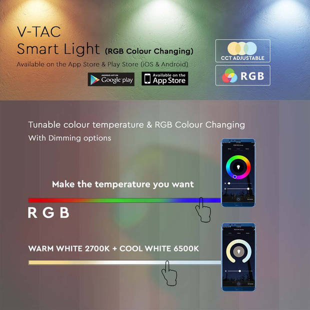 V-TAC VT-7208 Slimme LED Lampverlichting - Ambiance - RGB - 8W - Zwart