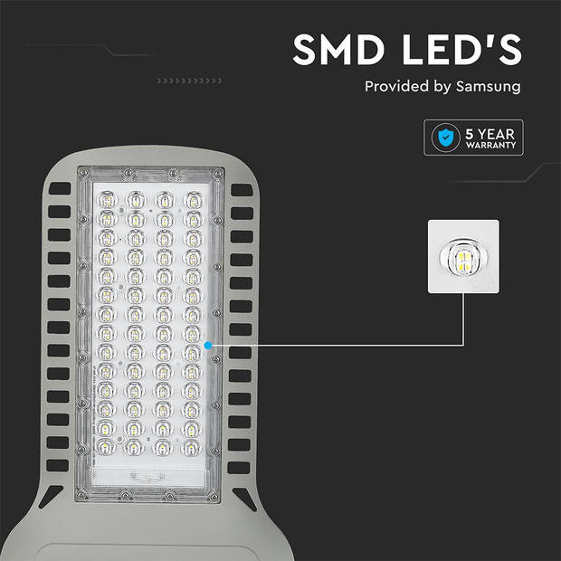 V-TAC VT-104ST-N LED Slim Straatverlichting - Grijs - Samsung - IP65 - 100W - 13500 Lumen - 6500K - 5 Jaar