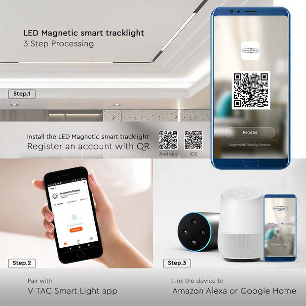 V-TAC VT-3610 Slimme magnetische tracklights - Hanger - Zwart - IP20 - 10W - 900 Lumen - 3IN1
