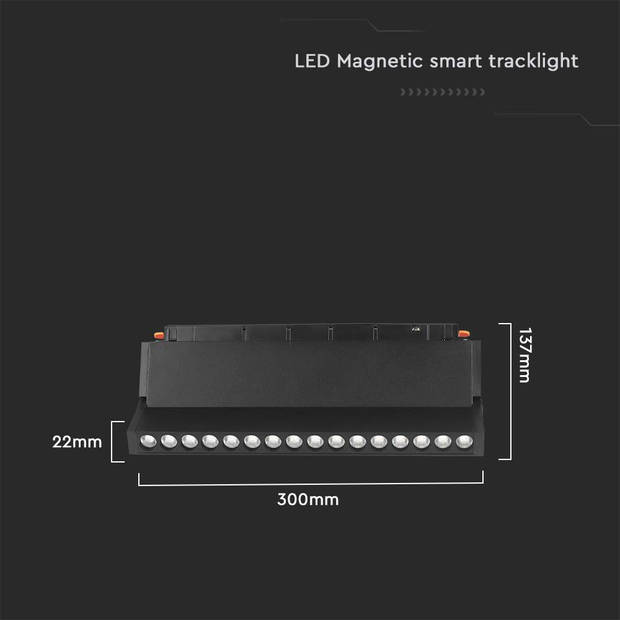 V-TAC VT-3618 Slimme magnetische tracklights - Lineair - Zwart - IP20 - 18W - 1500 Lumen - 3IN1