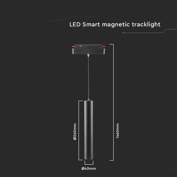 V-TAC VT-908D Slimme magnetische tracklights - Hanger - Zwart - IP20 - 8W - 700 Lumen - 3IN1 - Modelnr: - VT-908D