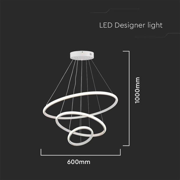 V-TAC VT-7816-W Witte Designer Hanglampen - IP20 - 32W - 3880 Lumen - 3000K