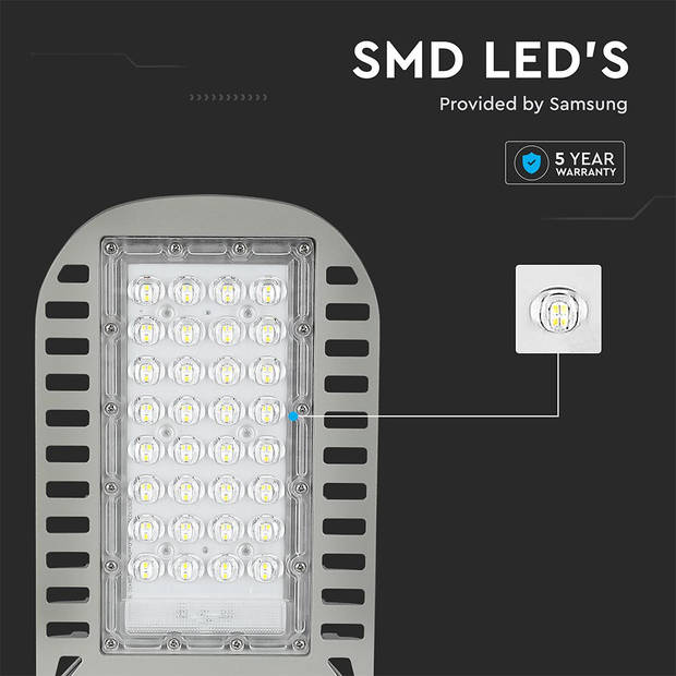 V-TAC VT-54ST-N LED Slim Straatverlichting - Grijs - Samsung - IP65 - 50W - 6850 Lumen - 4000K - 5 Jaar