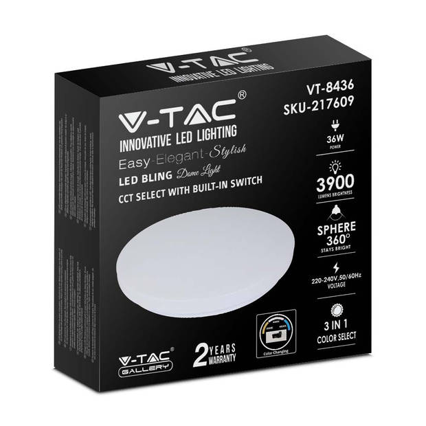 V-TAC VT-8436-M-N Design plafondlampen - Kleurwisselende schakelaar - IP20 - Wit - 36W - 3900 Lumen - 3IN1 - Modelnr: -