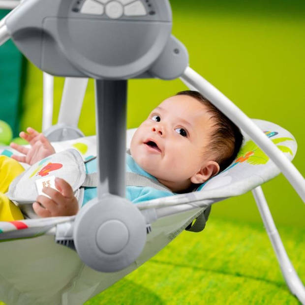 Bright Starts Playful Paradise draagbare babyschommel, compact en automatisch met muziek, vanaf de geboorte