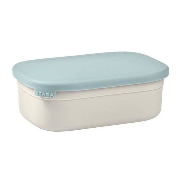 Beaba, roestvrijstalen lunchbox voor kinderen, siliconen deksel en beschermhoes, fluweelgrijs en blauw