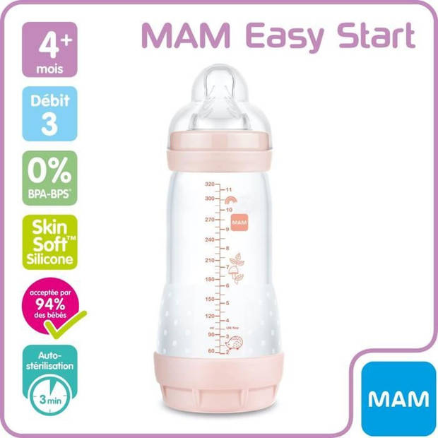 Mam Babyfles Easy Start / Natural Anti-Colic - 320ml - Blush - Speen Flow 3 - X1