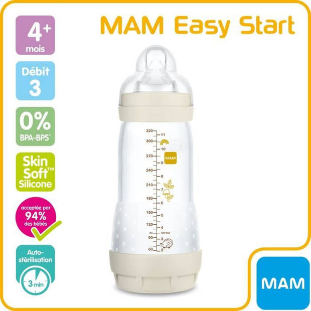 Mam Babyfles Easy Start / Natural Anti-Colic - 320ml - Linnen - Speen Flow 3 - X1