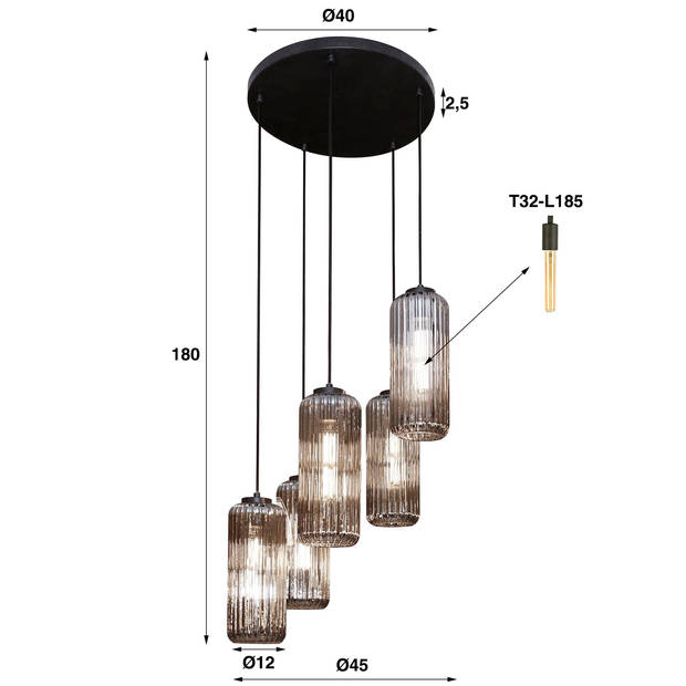 Giga Meubel - Hanglamp Getrapt Cilinder - 5-Lichts - 180x45x45cm