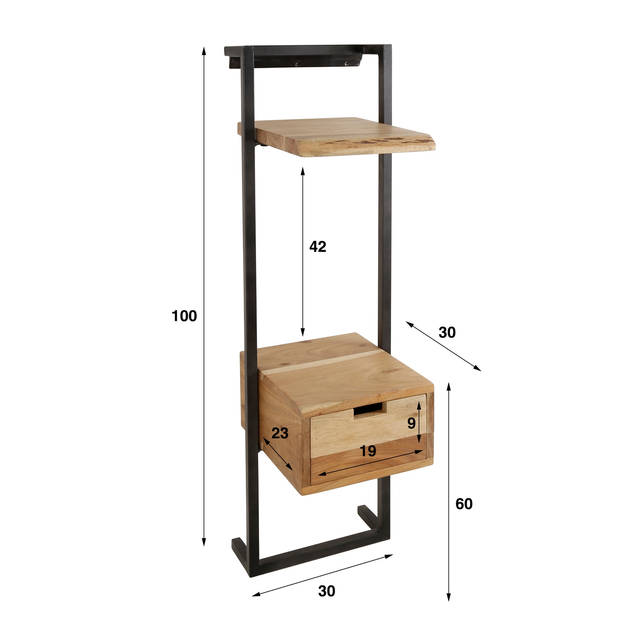 Giga Meubel - Wand-Nachtkastje Massief Acaciahout - Deels Dichte Kast - 11 kg