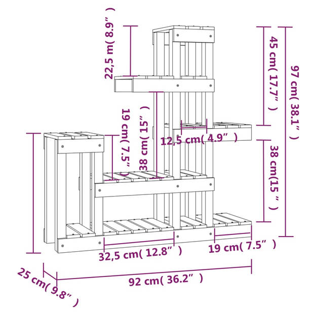 vidaXL Plantenstandaard 92x25x97 cm massief grenenhout zwart