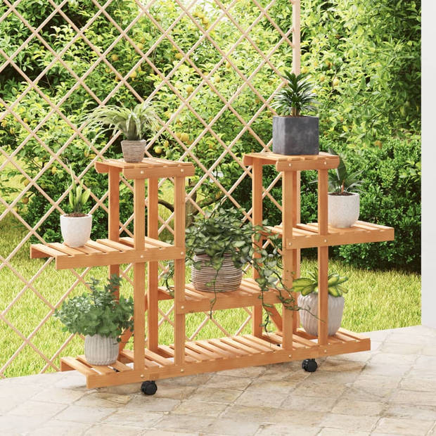 vidaXL Plantenstandaard met wielen 110x25x78 cm massief vurenhout