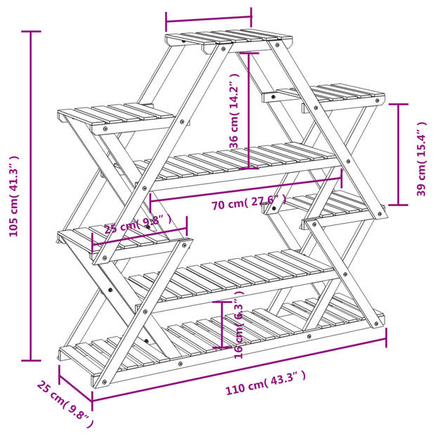 vidaXL Plantenstandaard 110x25x105 cm massief vurenhout