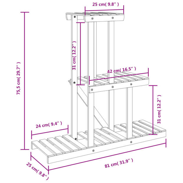 vidaXL Plantenstandaard 81x25x75,5 cm massief vurenhout