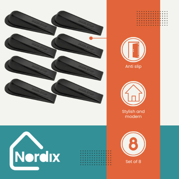 Nordix Deurklem - Deurstopper - Deurwig - 8-delig - Binnen - Zwart - Deurvastzetter - Deurklemmer