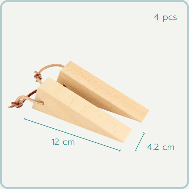 Nordix Deurstopper - Hout - Set van 4 - Deurvastzetter - Deurwig - Beige