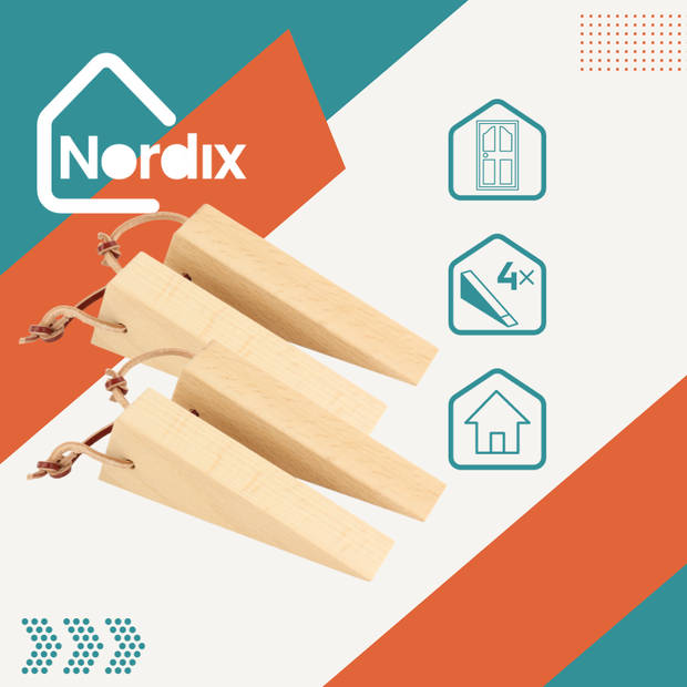 Nordix Deurstopper - Hout - Set van 4 - Deurvastzetter - Deurwig - Beige