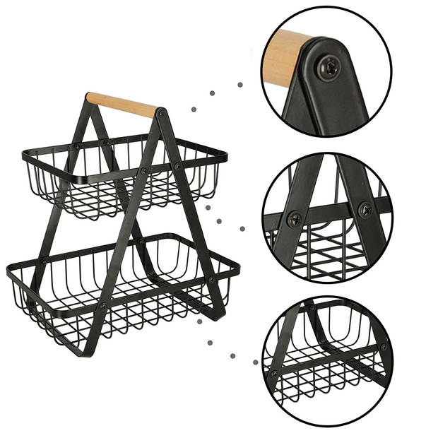 Trendmix Fruitschaal Etagère met 2 lagen voor in de Keuken - 27 x 17 x 30cm - Keuken Organizers - Groente en Fruit Mand