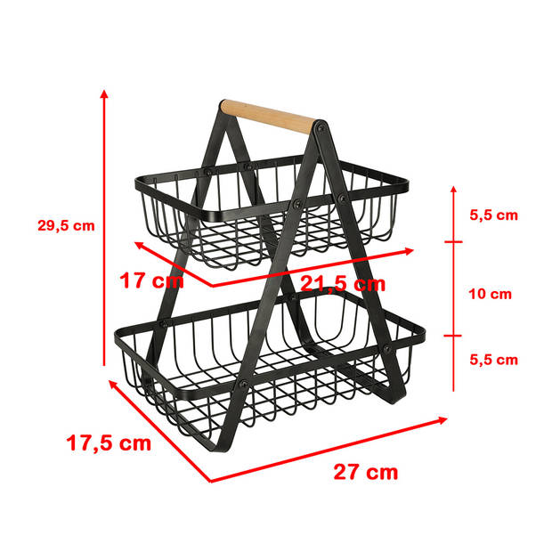 Trendmix Fruitschaal Etagère met 2 lagen voor in de Keuken - 27 x 17 x 30cm - Keuken Organizers - Groente en Fruit Mand