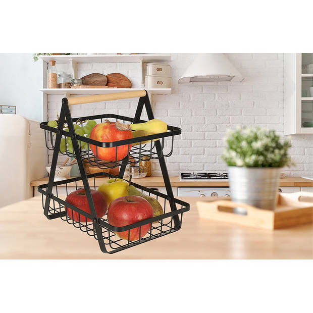 Trendmix Fruitschaal Etagère met 2 lagen voor in de Keuken - 27 x 17 x 30cm - Keuken Organizers - Groente en Fruit Mand