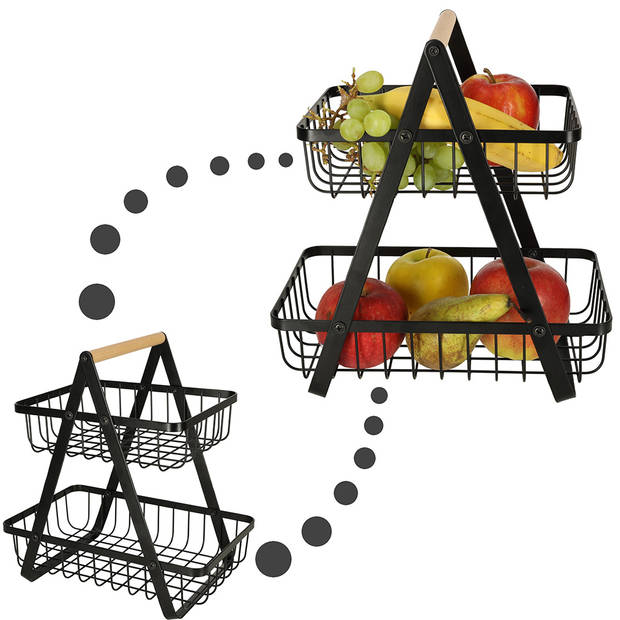 Trendmix Fruitschaal Etagère met 2 lagen voor in de Keuken - 27 x 17 x 30cm - Keuken Organizers - Groente en Fruit Mand