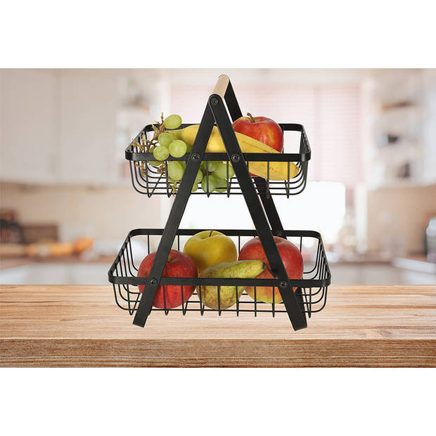 Trendmix Fruitschaal Etagère met 2 lagen voor in de Keuken - 27 x 17 x 30cm - Keuken Organizers - Groente en Fruit Mand