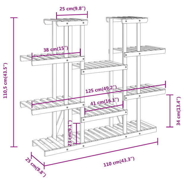 vidaXL Plantenstandaard 110x25x110,5 cm massief vurenhout