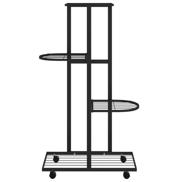 vidaXL Bloemenstandaard met wielen 4-laags 44x23x80 cm ijzer zwart