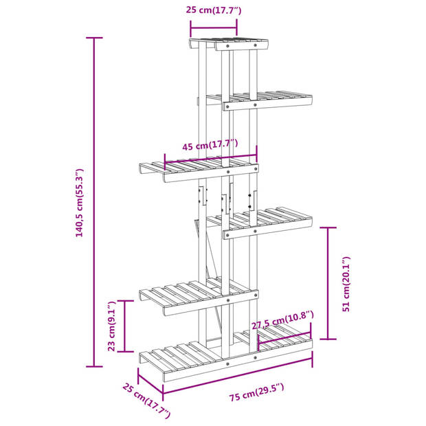 vidaXL Plantenstandaard 75x25x140,5 cm massief vurenhout