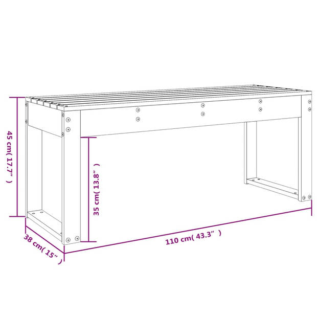 vidaXL Tuinbank 110x38x45 cm massief grenenhout grijs