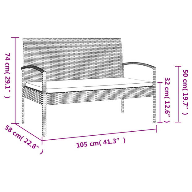 vidaXL Tuinbank met kussen 105 cm poly rattan bruin