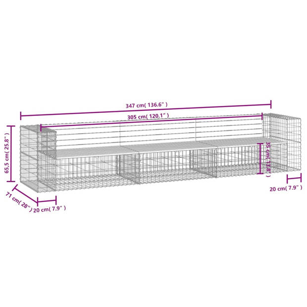 vidaXL Tuinbank schanskorfontwerp 347x71x65,5 cm geïmpregneerd hout