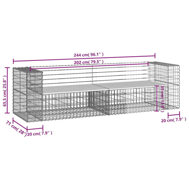 vidaXL Tuinbank schanskorfontwerp 244x71x65,5 cm massief grenenhout