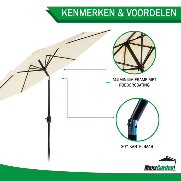 MaxxGarden Parasol - Tuin en Balkon - Opdraaisysteem - 300 cm (creme)