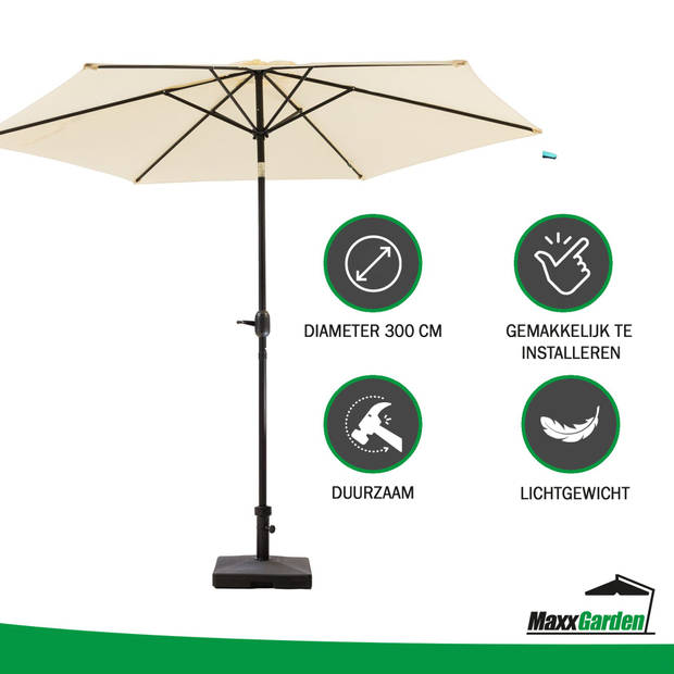 MaxxGarden Parasol - Tuin en Balkon - Opdraaisysteem - 300 cm (creme)