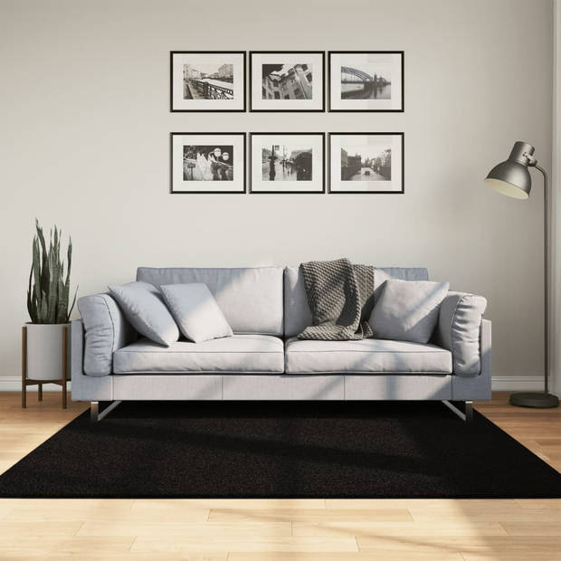 vidaXL Vloerkleed HUARTE laagpolig zacht wasbaar 160x160 cm zwart