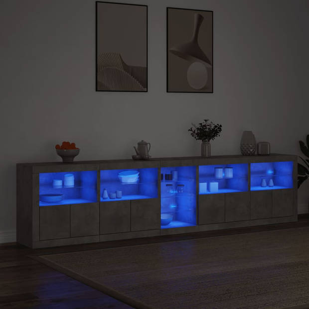 vidaXL Dressoir met LED-verlichting 283x37x67 cm betongrijs