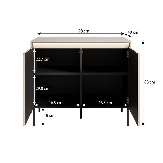 Meubella Dressoir Timoteo - Mat zwart - 98 cm