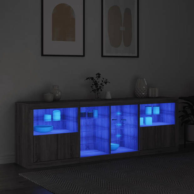 vidaXL Dressoir met LED-verlichting 202x37x67 cm grijs sonoma eiken